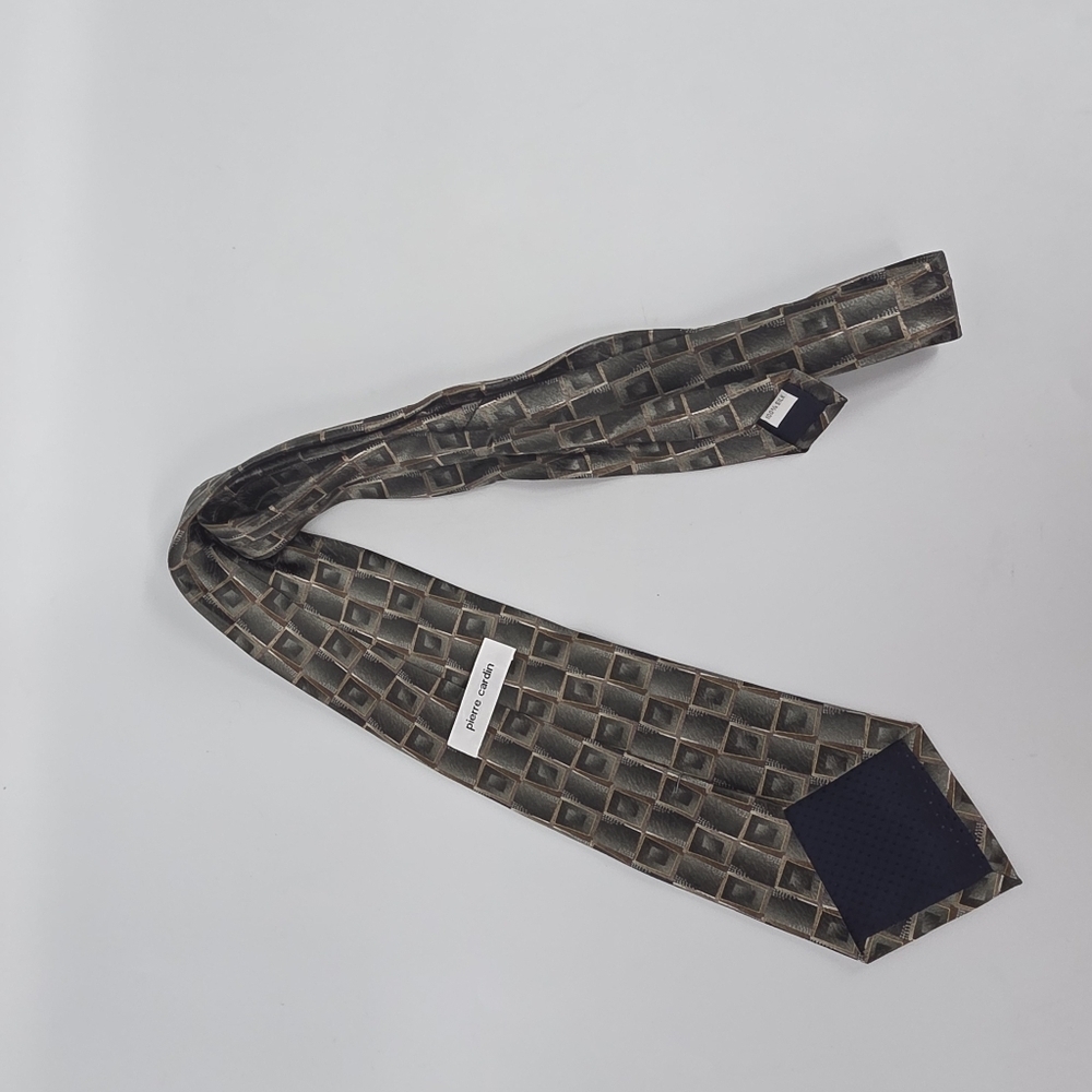 Pierre Cardin 100% Silk Tie Geometric Cube Gray Brown Business Formal - Picture 6 of 6